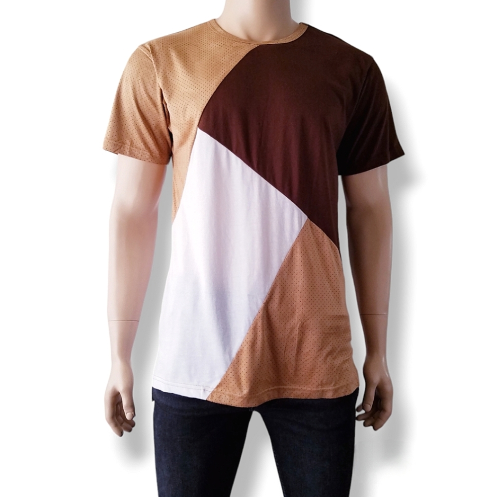Victorious Mixed Media Color Block Paneled T-Shirt